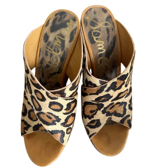 Sam Edelman Jorgia Leopard Tan Pony Hair & Leather Platform Wedge Sandal - Picture 4 of 10